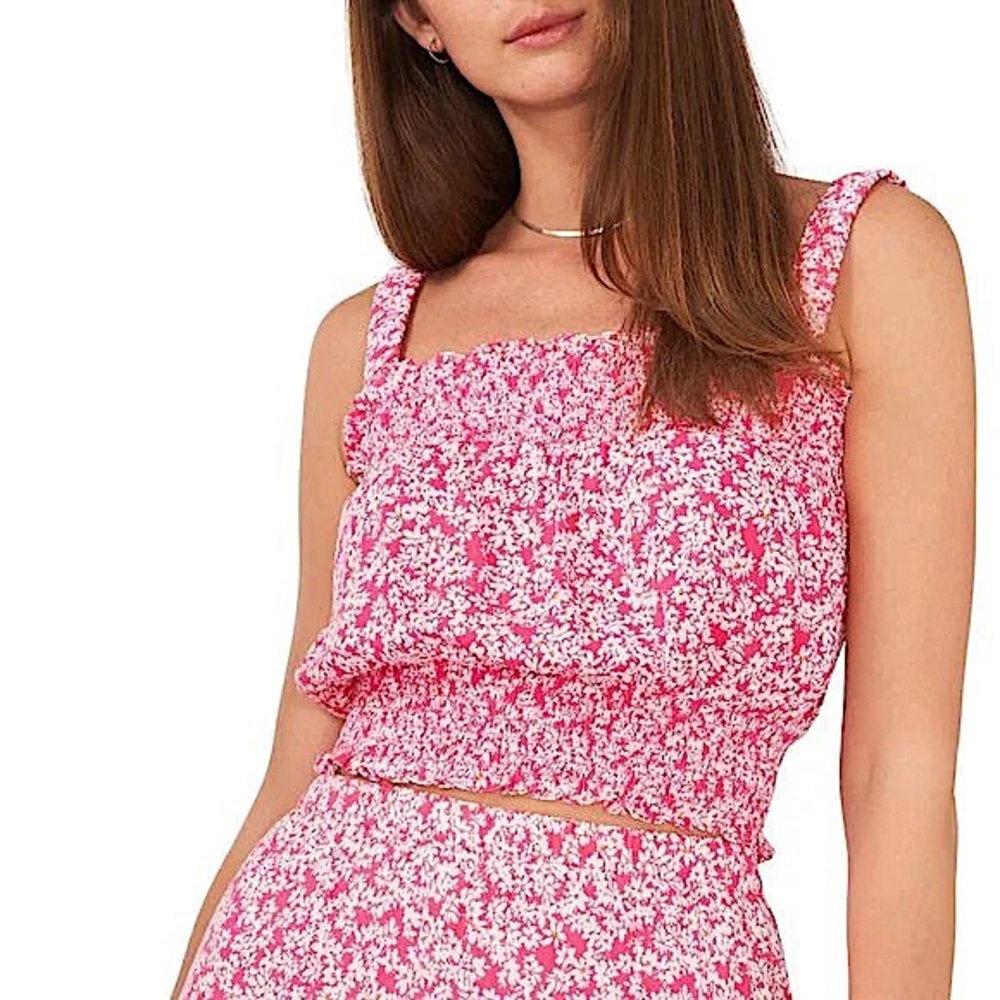1. State Smocked Band Crop Top pink daisy print